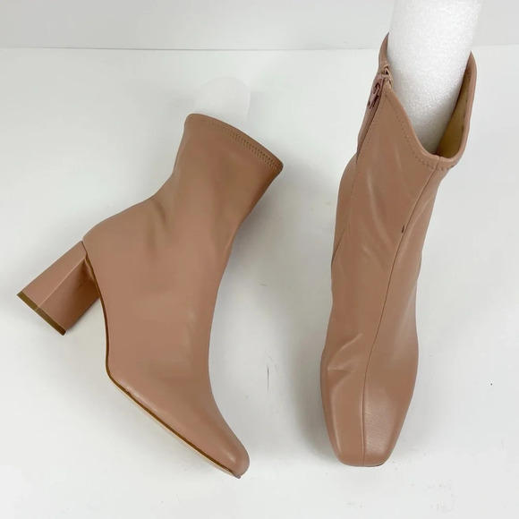 Steve Madden Harli Square Toe Bootie Boots Womens 10 M Beige Heels NEW - Picture 1 of 12